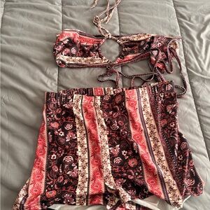 SHEIN Red and Black Paisley Bikini Set